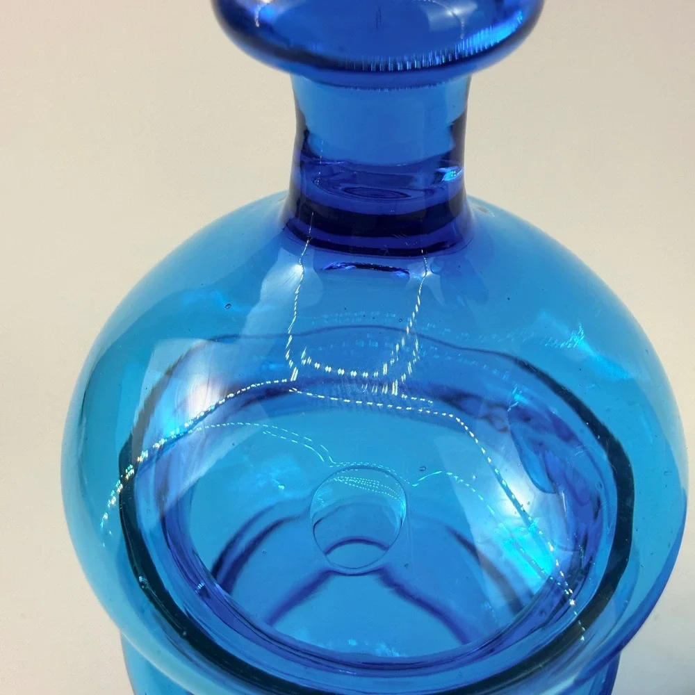 Blue Glass Apothecary Jars Mid Century Modern Lidded Candy Dishes Set of 2